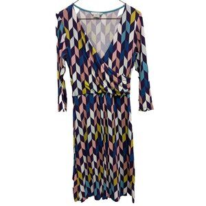 Boden Elena Faux Wrap Dress Size 6R Multi Geometric 3/4 Sleeve Office Preppy